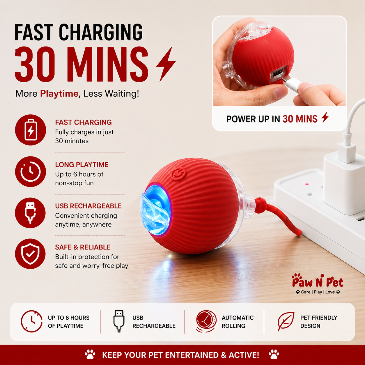 Smart Rolling LED Ball – Interactive Motion-Activated Pet Toy
