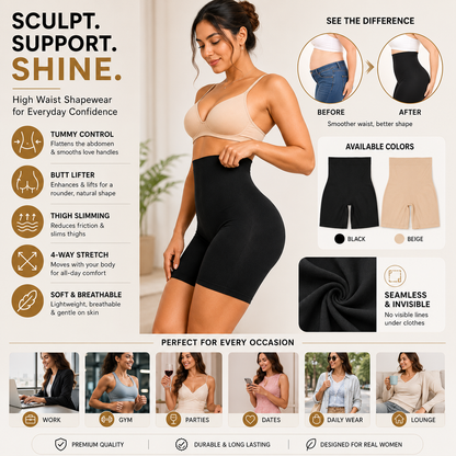 High-Waisted Shapewear Shorts | Tummy & Thigh Control Body Shaper (Pack of 2