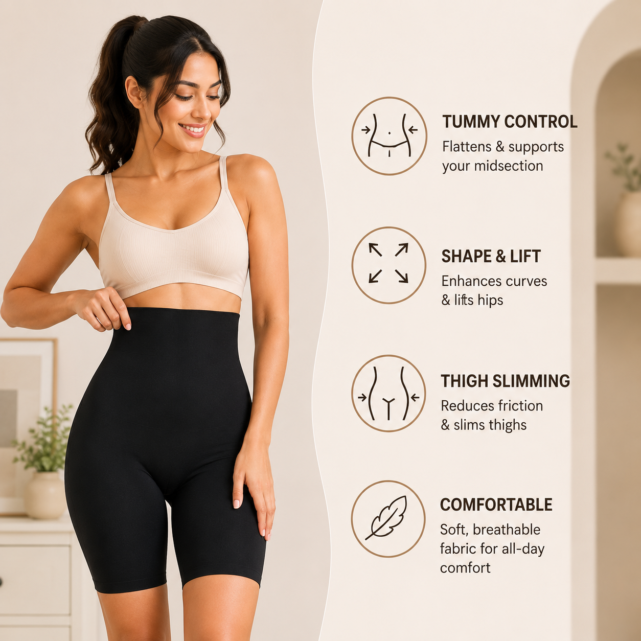 High-Waisted Shapewear Shorts | Tummy & Thigh Control Body Shaper (Pack of 2