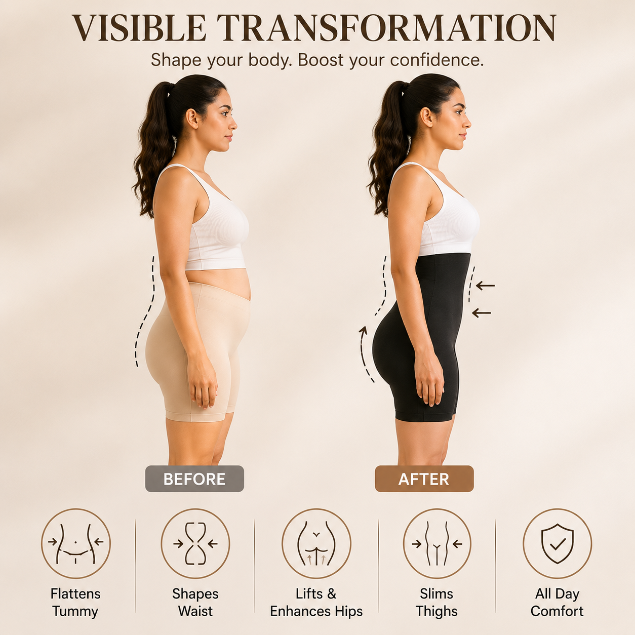 High-Waisted Shapewear Shorts | Tummy & Thigh Control Body Shaper (Pack of 2