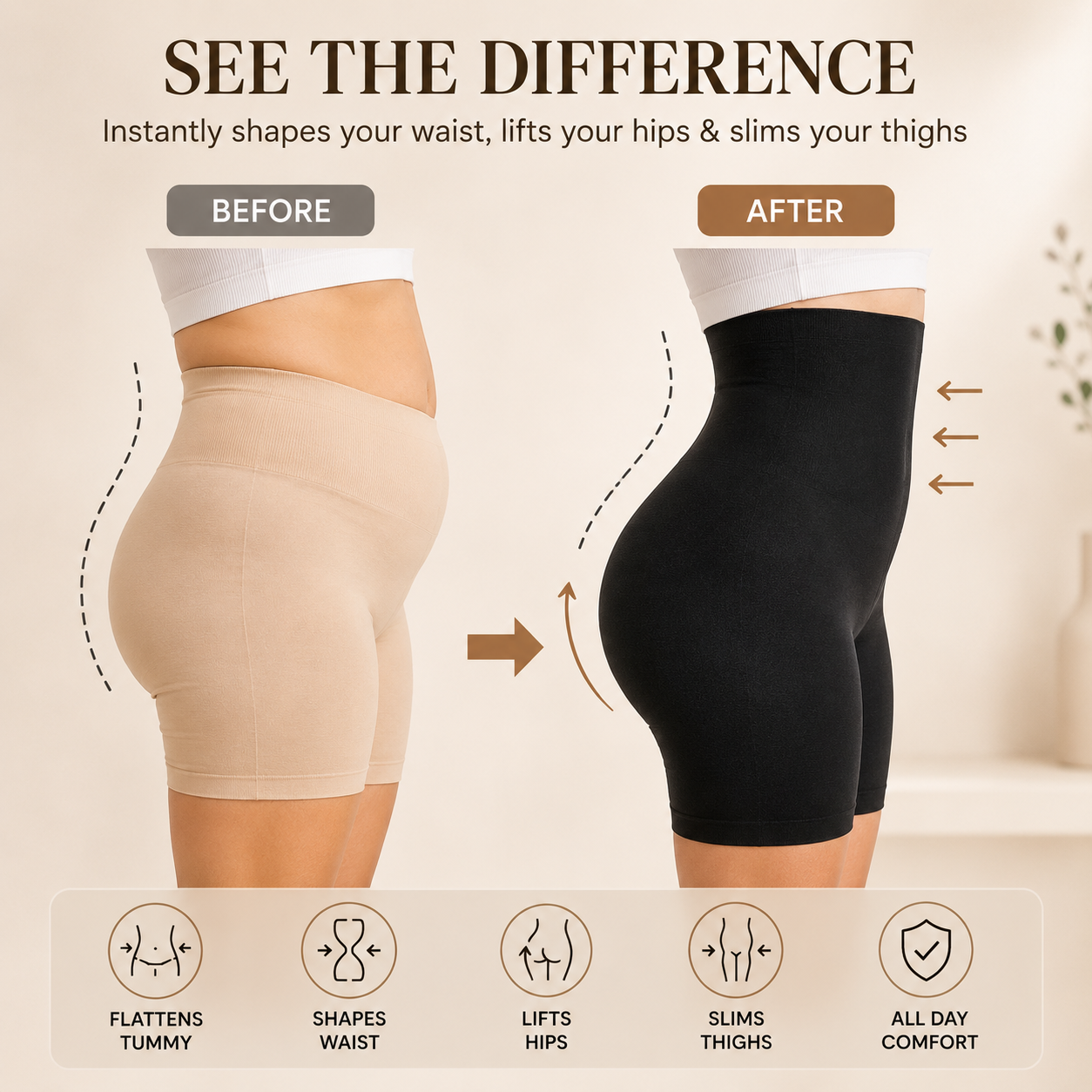 High-Waisted Shapewear Shorts | Tummy & Thigh Control Body Shaper (Pack of 2