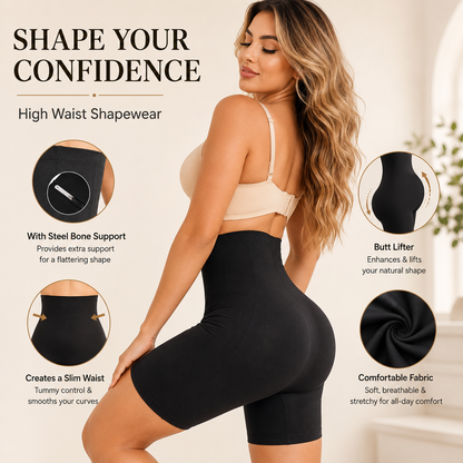 High-Waisted Shapewear Shorts | Tummy & Thigh Control Body Shaper (Pack of 2